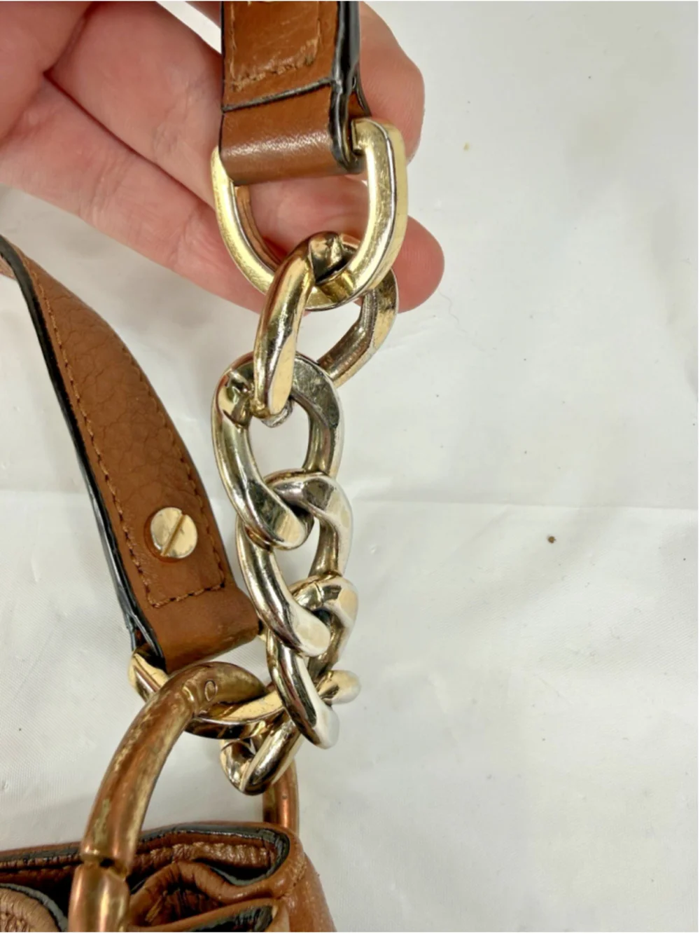 MICHAEL KORS BEDFORD LUGGAGE BROWN LEATHER LARGE CHAIN HOBO SHOULDER BAG